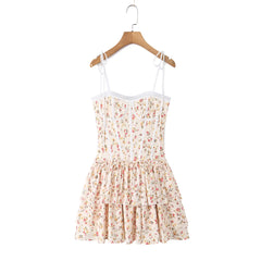 Orange Floral Corset Tie Up Strap Mini Dress