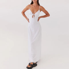 Spaghetti Strap V Neck Tie Front Cutout Cami Maxi Dress