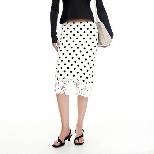 Lace Trimmed Patchwork Satin Midi Skirt