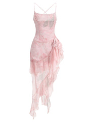 Pink Printed Ruffles Long Dress