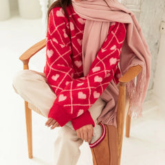 Heart Pattern Turtleneck Sweater