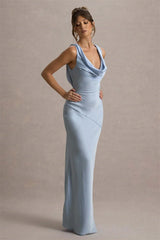 Satin Cowl Neck Backless Maxi Dress