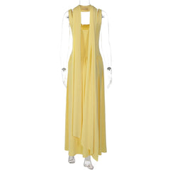 Tank Pleated Hem Maxi Dress With Scarf