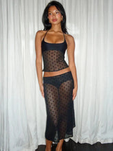 Black Mesh Polka Dot Halter Tank Top And Midi Skirt Set