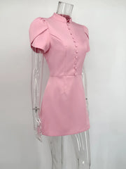 Structured High Neck Buttoned Mini Dress