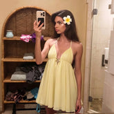 Metal-Embellished Strappy V-Neck A-line Mini Dress