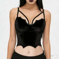 Black Velvet Spaghetti Strap Crop Top
