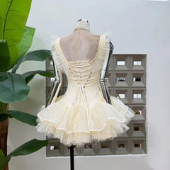 Bow Tie Mini Ponpon Fishbone Dress