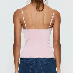 Pink Corset Cami Lace Trim Bustier Top