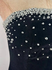 Black Velvet Rhinestone Mini Strapless Dress