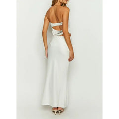 Satin Crop Tube Top And Long Skirt Set