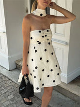 Tube White Polka Dot Strap Drape Mini Dress