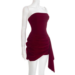 Strapless Draped Velvet Mini Dress