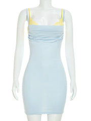 Blue Lace Bralette Removable Spaghetti Strap Bodycon Mini Dress