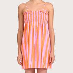 Striped Print Smocked Spaghetti Strap Babydoll Mini Dress