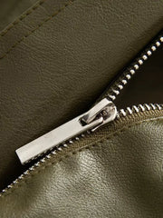 Green Pu Leather Zipper Jacket