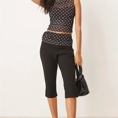Polka Dot Patchwork Knee Length Pants