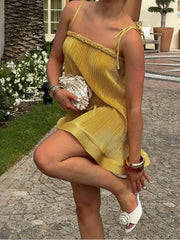 Braided Pleated Mini Sling Dress