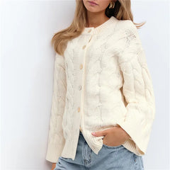 Round Neck Cable Knit Cardigan