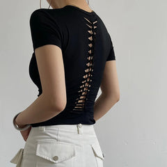 Back Cut Out Braided T-shirt