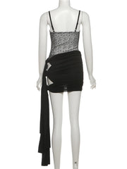 Lace Corset Top And Mini Wrap Ribbon Skirt Set
