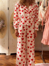 Heart Print Shirt And Pants Sleepwear Set