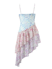 Printed Patchwork Flower Print Sling Mini Dress