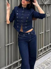 Stand Collar Denim Button Jacket