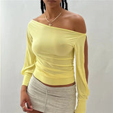 Off-Shoulder Slit Long Sleeve Top