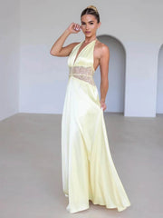 Satin Lace Patchwork V-neck Midi Dress