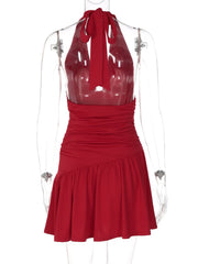 Halter Ruched Waist Mini Dress