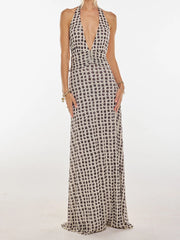 Halter Tie Up Floral Print Maxi Dress