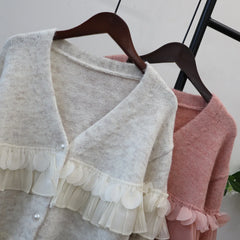 Pearl Button Ruffle Trim Cardigan