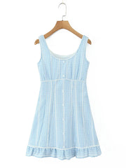 Blue Plaid Tank Mini Dress