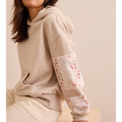 Floral Embroidered Patchwork Sleeve Hoodie Sweatshirt