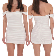 Mesh Off Shoulder Slash Neck Bodycon Mini Dress