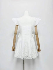 Eyelet Bow Waist Mini Dress