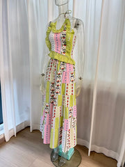 Halter Keyhole Ruffle Floral Patchwork Print Maxi Dress