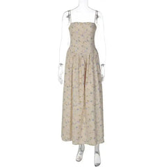 Floral Print Square Neck Strap Long Dress