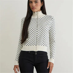 White Polka Dot Full Zip Jacket