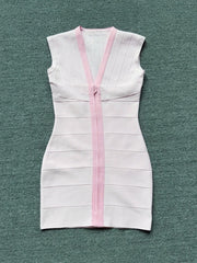 Deep V-Neck Zipper Mini Bandage Bodycon Dress