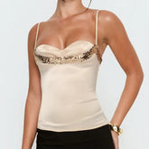 Satin Bustier Sequin Trim Spaghetti Strap Tank Top
