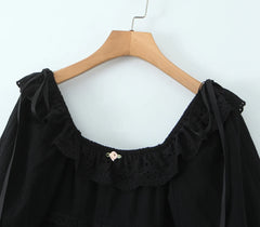 Lace Ruffles Square Collar Lantern Sleeve Mini Dress