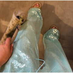 Sequins Drawstring Low Waist Pants