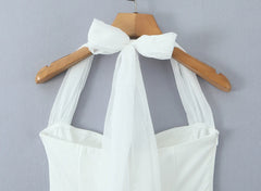 White Satin Tie Bow Halter Sling Mini Dress
