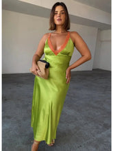Strap Satin V-neck Long Dress