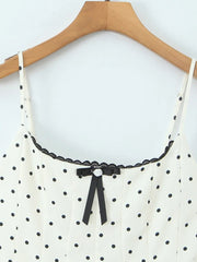 White Polka Dot Square Collar Lace Edge Mini Dress