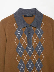 Turn-down Collar Knitted Diamond Loose Sweater