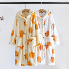 Fruit Print Plush Hooded Bathrobe Lougewear