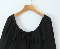 Long Sleeve Square Neck Ruched Bust Mini Dress